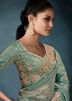 Green Embroidered Saree In Tussar Silk