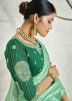 Turquoise Woven Silk Saree With Blouse
