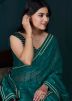 Green Embroidered Saree In Organza