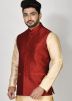 Maroon Nehru Jacket In Dupion Silk