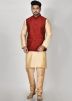 Maroon Nehru Jacket In Dupion Silk