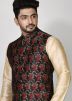 Digital Printed Black Nehru Jacket In Jacquard