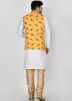 Yellow Digital Printed Nehru Jacket In Art Silk