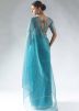 Blue Pre-Stitched Embellished Border Saree In Organza