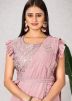 Pre-Stitched Pink Embellished Saree & Blouse