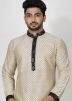Off White Kurta Pajama With Printed Nehru Jacket