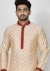 Cream Kurta Pajama Set With Printed Nehru Jacket