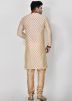 Cream Kurta Pajama Set With Printed Nehru Jacket
