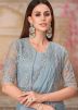 Grey Embroidered Saree In Georgette With Jacket