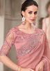 Pink Embroidered Saree In Satin