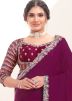 Wine Embellished Saree In Crape