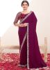 Wine Embellished Saree In Crape