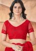 Red Thread Embellished Net Saree