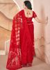 Red Thread Embellished Net Saree