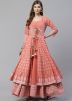 Readymade Jacket Style Long Kurta In Peach