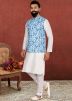 White Readymade Plain Kurta Pyjama With Jacket