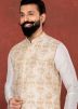 Readymade White Dupion Silk Kurta Pyjama With Jacket