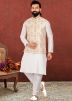Readymade White Dupion Silk Kurta Pyjama With Jacket