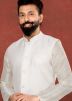 White Plain Readymade Kurta Pajama With Jacket