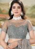 Grey Sequins Work Net Saree