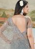 Grey Sequins Work Net Saree