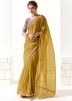 Yellow Embroidered Saree In Organza