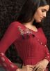 Red Embroidered Readymade Ankle Length Dress