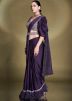 Pre-Stitched Purple Embellished Crape Saree