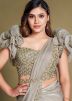 Pre-Stitched Grey Embellished Saree & Blouse