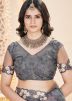 Grey Embroidered Net Saree