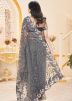 Grey Embroidered Net Saree