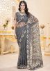 Grey Embroidered Net Saree