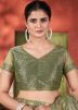 Green Embroidered Saree In Net