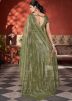 Green Embroidered Saree In Net
