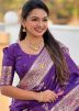 Purple Art Silk Saree In Woven Work