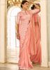 Peach Embroidered Pre-Stitched Saree