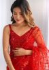 Red Embroidered Saree In Net