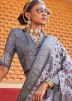 Grey Floral Print Art Silk Saree