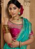 Turquoise Zari Woven Saree & Blouse
