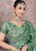 Green Embroidered Saree In Net