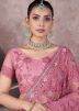 Pink Embroidered Net Saree