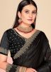 Black Stone Embellished Satin Saree