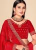 Red Stone Embellished Saree In Satin
