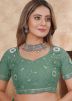 Dusty Green Resham Work Net Saree