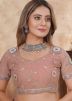 Dusty Peach Embroidered Net Saree
