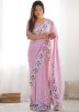 Pink Embroidered Saree In Art Silk