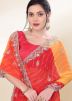 Orange & Red Printed Saree In Georgette