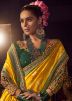 Yellow Embroidered Saree In Viscose