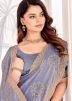 Blue Embroidered Art Silk Saree