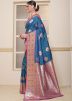 Blue Zari Woven Saree In Art Silk
